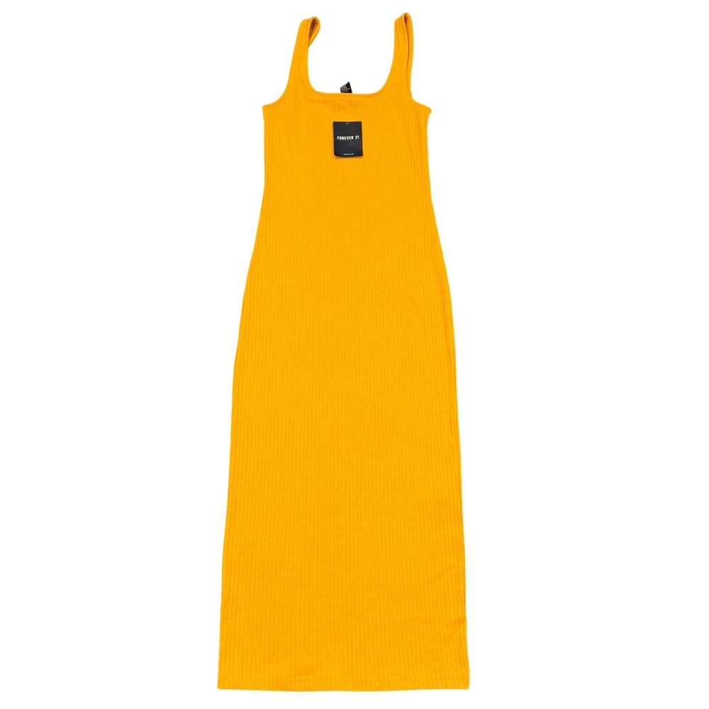 Forever 21 Womens Mustard Yellow Ribbed Knit Scoop Neck Dress S